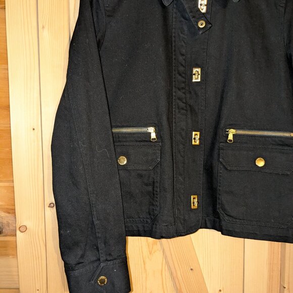 Ralph Lauren Jeans Black Canvas Military Jacket Womens Large Gold Toggle Utility - Picture 5 of 12